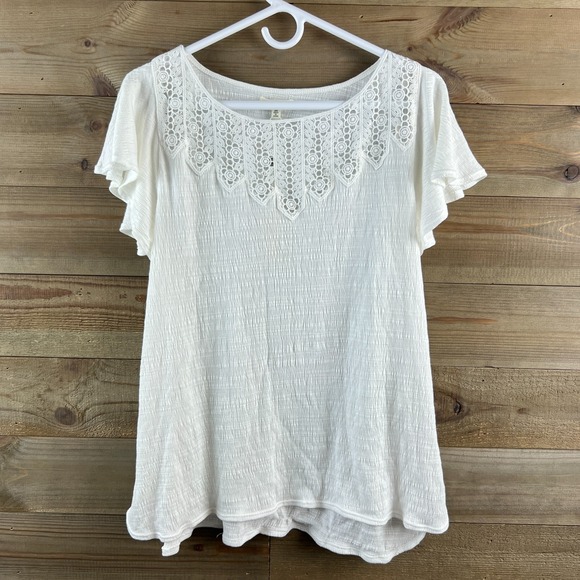 Max Studio Tops - Max Studio Womens Shirt Short Flutter Sleeve Floral Lace Detail Boho Prairie 2X